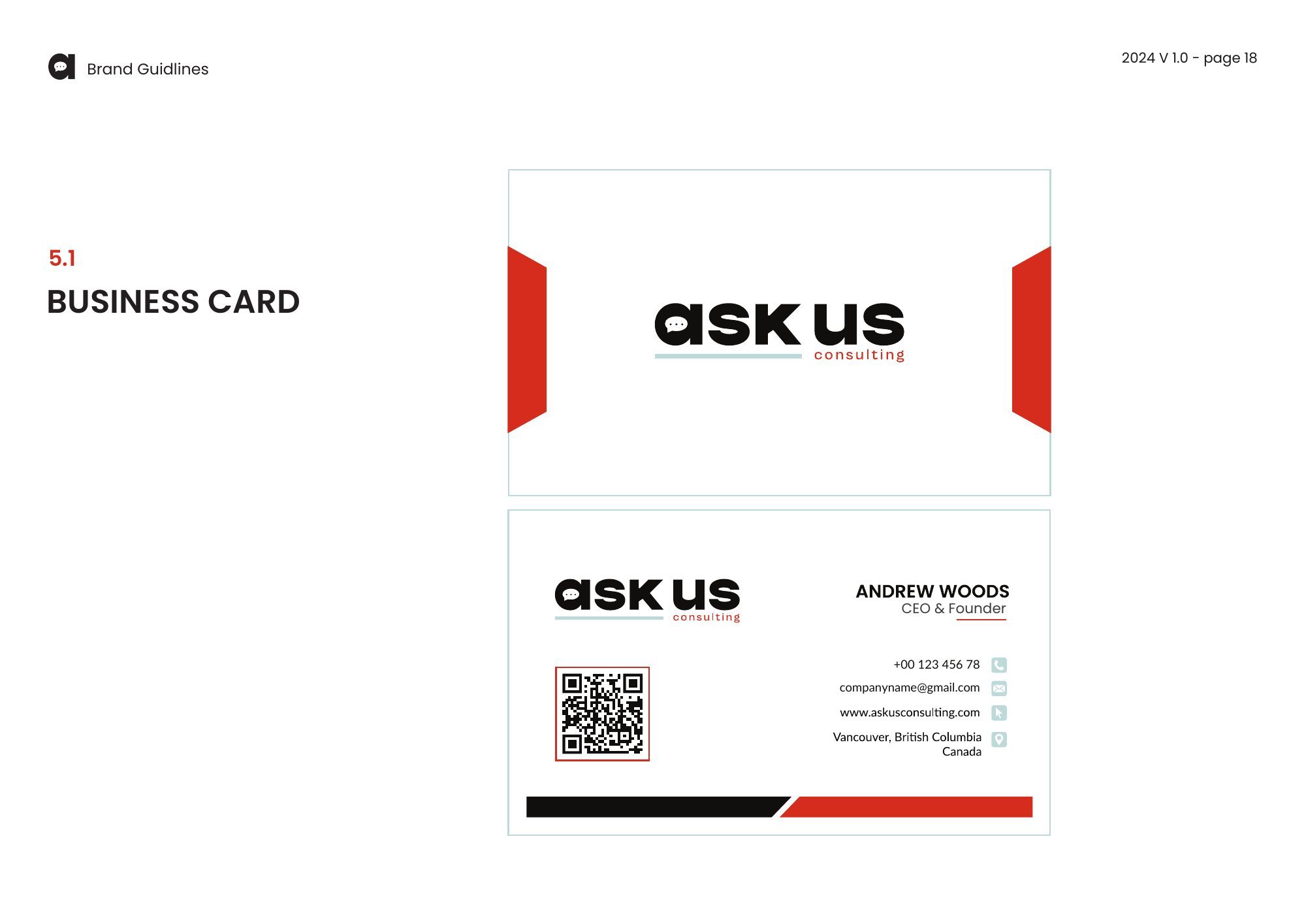 Ask Us kartvizit ön ve arka yüz tasarımı