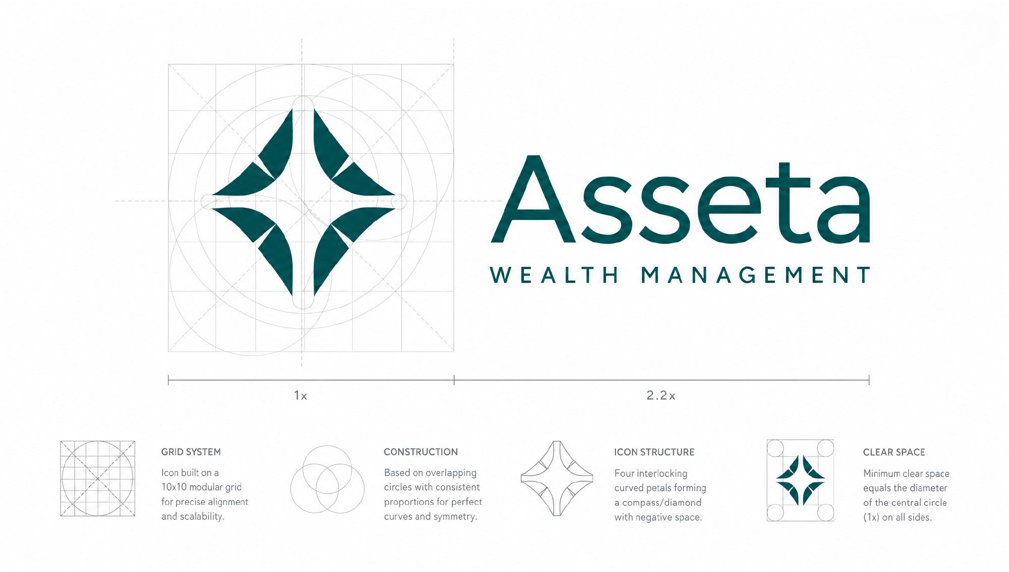 Asseta amblemi ve logotipinin ızgara ile geometrik yapısı