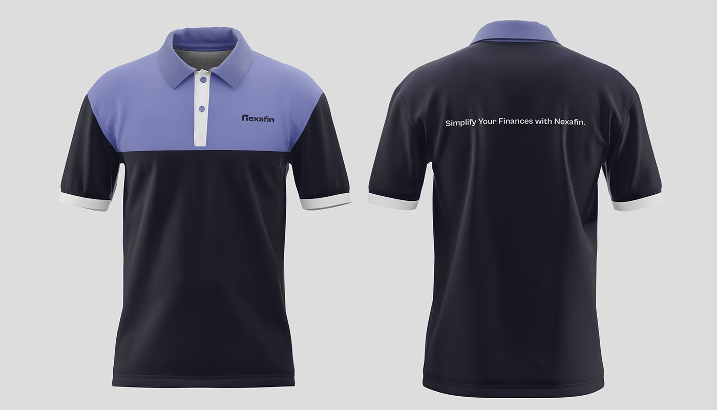 Lila ve lacivert polo yaka tişört, ön ve arka